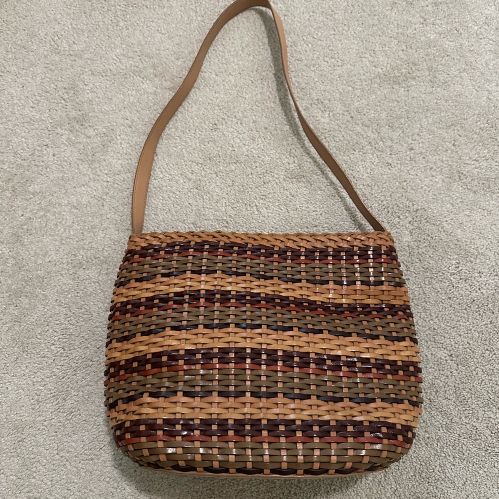 Fossil Leather Fall Colors Basket Weave Shoulder Bag